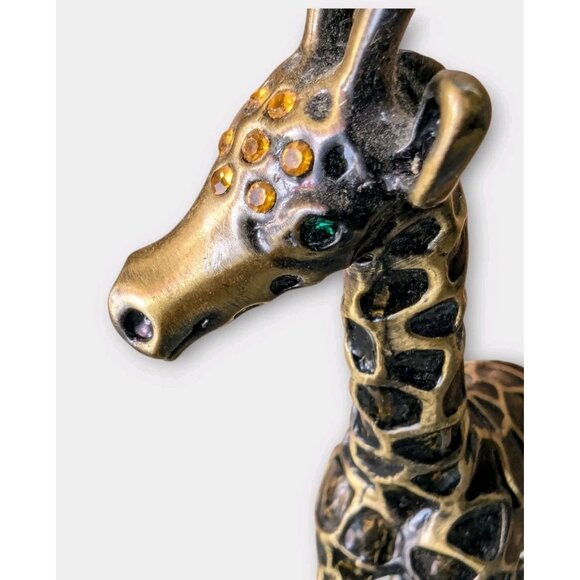 Hinged Enamel Giraffe Trinket Box Magnetic Closure Rhinestone Jeweled Green Eyes - Picture 8 of 11
